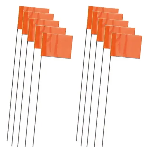 Marking Stake Flags, Fluorescent Orange, 2.5 x 3.5 In. Flag, 15 In. Stake - pack of 10 Marking Stake Flags, Fluorescent Orange, 2.5 x 3.5 In. Flag, 15 In. Stake - pack of 10