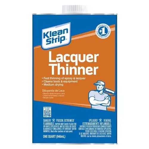 Lacquer Thinner, Liquid, Free, Clear, Water White, 1 qt, Can