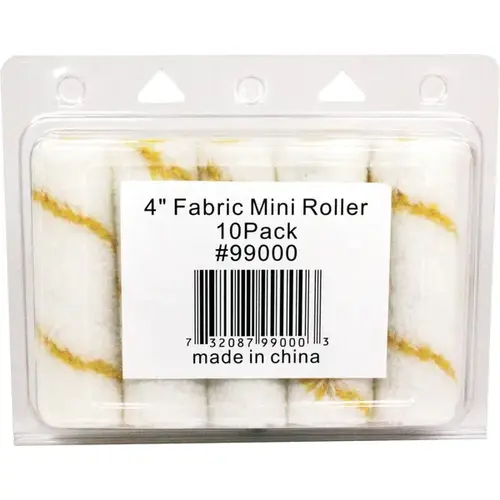 Paint Roller Cover, 1/2 in Thick Nap, 4 in L, Fabric Cover Gold/White - pack of 10