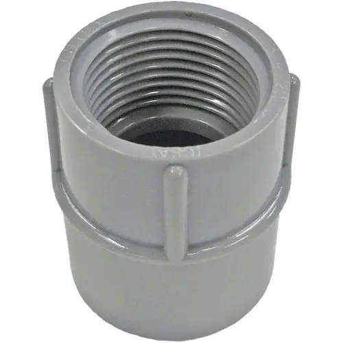 Conduit Adapter, 1/2 in Female, 1-7/64 in Dia, 1-9/16 in L, PVC, Gray Conduit Adapter, 1/2 in Female, 1-7/64 in Dia, 1-9/16 in L, PVC, Gray