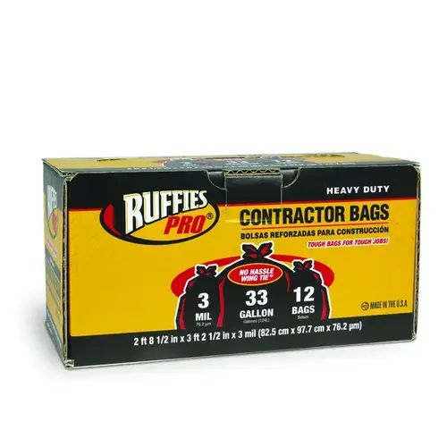 WING TIE CONTRACTOR BAG - 33 GALLONS - - BLACK pack of 12 WING TIE CONTRACTOR BAG - 33 GALLONS - - BLACK pack of 12