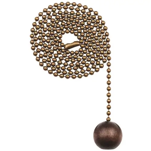 36 in. Walnut and Antique Brass Wood Ball Pull Chain for Ceiling Fans and Lights