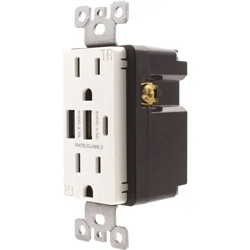 Maintenance Warehouse 15 Amp Duplex Receptacle With 2 Type A & 1 Type C USB PortsTamper Resistant 6.0A - White Maintenance Warehouse 15 Amp Duplex Receptacle With 2 Type A & 1 Type C USB PortsTamper Resistant 6.0A - White
