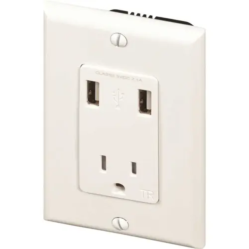 Maintenance Warehouse 15 Amp Single Receptacle Tamper Resistant With 2 USB Ports - 2.1A - White Maintenance Warehouse 15 Amp Single Receptacle Tamper Resistant With 2 USB Ports - 2.1A - White