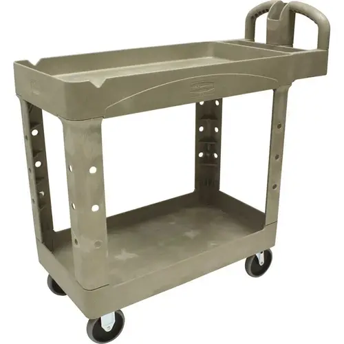 Heavy-Duty 2-Shelf Utility Cart With Lipped Shelf-Small- Beige
