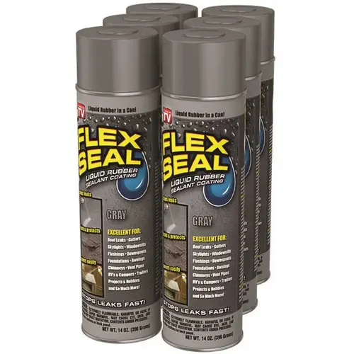Flex Seal Gray 14 oz. Aerosol Liquid Rubber Sealant Coating - pack of 6