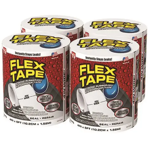 FLEX SEAL FAMILY OF PRODUCTS Flex Tape White 4 in. x 5 ft. Strong Rubberized Waterproof Tape - pack of 4 FLEX SEAL FAMILY OF PRODUCTS Flex Tape White 4 in. x 5 ft. Strong Rubberized Waterproof Tape - pack of 4