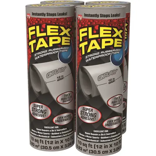 FLEX SEAL FAMILY OF PRODUCTS Flex Tape Gray 12 in. x 10 ft. Strong Rubberized Waterproof Tape - pack of 6 FLEX SEAL FAMILY OF PRODUCTS Flex Tape Gray 12 in. x 10 ft. Strong Rubberized Waterproof Tape - pack of 6