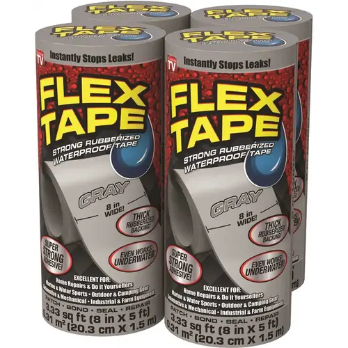 FLEX SEAL FAMILY OF PRODUCTS Flex Tape Gray 8 in. x 5 ft. Strong Rubberized Waterproof Tape - pack of 6 FLEX SEAL FAMILY OF PRODUCTS Flex Tape Gray 8 in. x 5 ft. Strong Rubberized Waterproof Tape - pack of 6