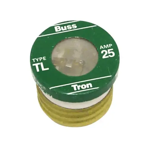 Plug Fuse, 25 A, 125 V, 10 kA Interrupt, Plastic Body, Low Voltage, Time Delay Fuse - pack of 16 Plug Fuse, 25 A, 125 V, 10 kA Interrupt, Plastic Body, Low Voltage, Time Delay Fuse - pack of 16