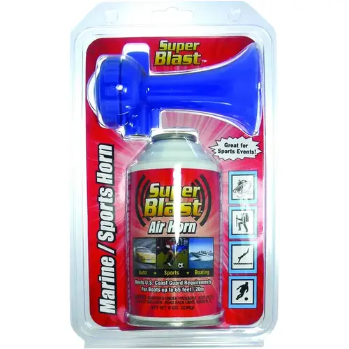 Super Blast Series Air Horn, 65 ft Coverage Area, Blue
