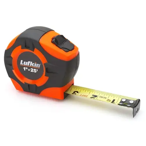 Tape Measure, 25 ft L Blade, 1 in W Blade, Chrome Case, Orange Case Hi-Viz Orange; Black Tape Measure, 25 ft L Blade, 1 in W Blade, Chrome Case, Orange Case Hi-Viz Orange; Black