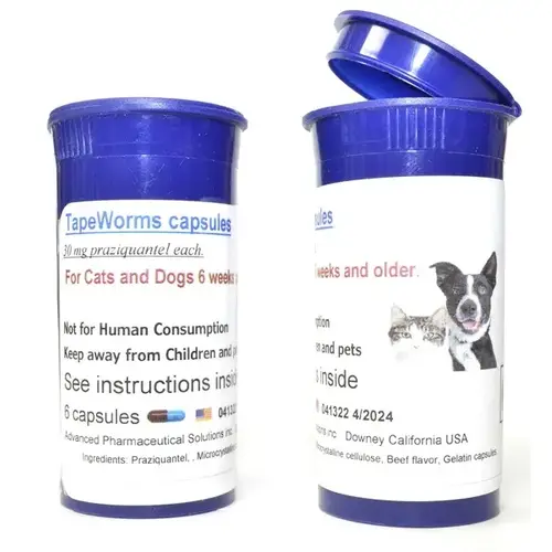 Tapeworm Capsules - 30 mg Praziquantel Dogs/Cats - 6 Count