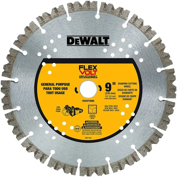 DEWALT Diamond Cutting Wheel - 9 Diameter - 7/8 Center Hole DWAFV8900 DEWALT Diamond Cutting Wheel - 9 Diameter - 7/8 Center Hole DWAFV8900