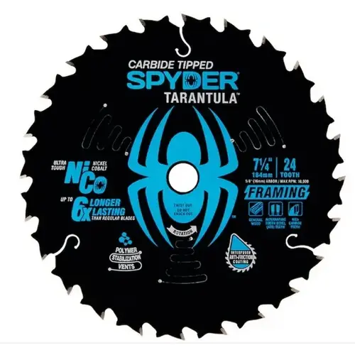 SPYDER CIRCULAR SAW BLADE 13016 7-1/4" 24T ROUGH FINISH