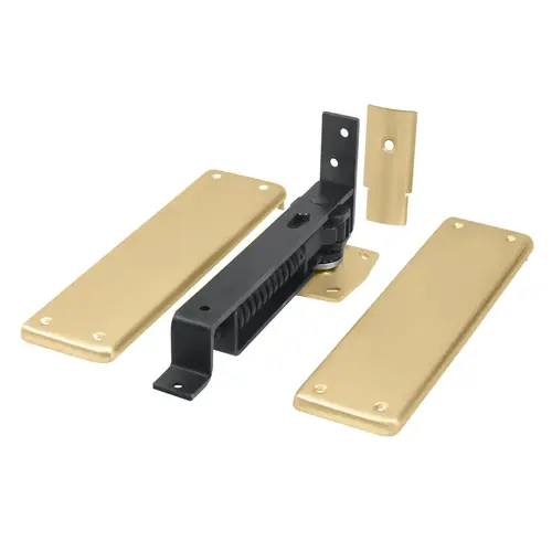 Spring Hinge, Double Action w/ Solid Brass Cover Plates in Brushed Brass