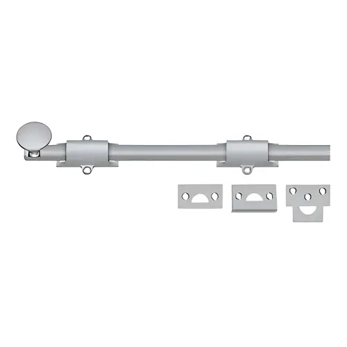 12" Surface Bolt, Solid Brass Material, Heavy Duty, 1-1/4" Projection, 1-1/2" Guide Width, Satin Chrome Finish 12" Surface Bolt, Solid Brass Material, Heavy Duty, 1-1/4" Projection, 1-1/2" Guide Width, Satin Chrome Finish
