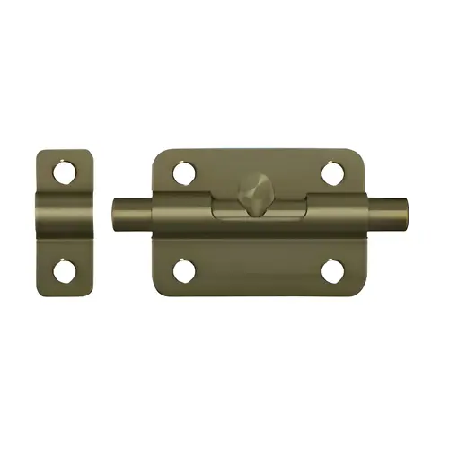 3" Barrel Bolt, Solid Brass Material, Surface Bolt Function, 3" Length, 1-1/2" Width, Antique Brass Finish 3" Barrel Bolt, Solid Brass Material, Surface Bolt Function, 3" Length, 1-1/2" Width, Antique Brass Finish