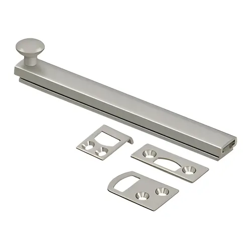 6" Surface Bolt, Concealed Screw, Solid Brass Material, 6" Length, Satin Nickel Finish 6" Surface Bolt, Concealed Screw, Solid Brass Material, 6" Length, Satin Nickel Finish