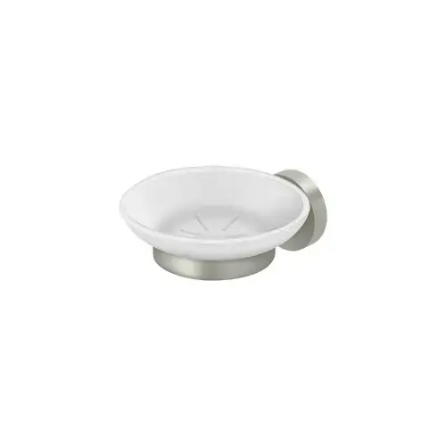 4-3/8" Diameter Sobe Series Frosted Glass Soap Dish With Mount Satin Nickel