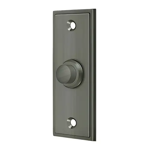 Bell Button, Rectangular Contemporary, Solid Brass Material, 3-1/4" Height, 1-1/4" Width, Antique Nickel Finish Bell Button, Rectangular Contemporary, Solid Brass Material, 3-1/4" Height, 1-1/4" Width, Antique Nickel Finish