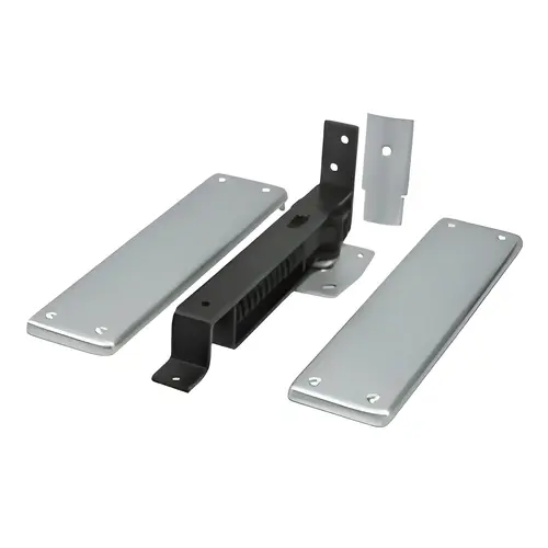 Spring Hinge, Double Action With Solid Brass Cover Plates, 3-3/4" Height, 9-1/4" Width, Brushed Chrome Finish Spring Hinge, Double Action With Solid Brass Cover Plates, 3-3/4" Height, 9-1/4" Width, Brushed Chrome Finish