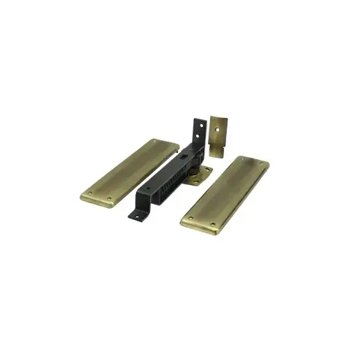 Spring Hinge, Double Action w/ Solid Brass Cover Plates in Antique Brass