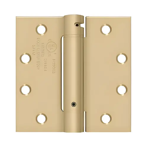 4-1/2" X 4-1/2" Spring Hinge, Steel Material, Square Corner Design, UL Listed, 3 Knuckles, Brushed Brass Finish 4-1/2" X 4-1/2" Spring Hinge, Steel Material, Square Corner Design, UL Listed, 3 Knuckles, Brushed Brass Finish
