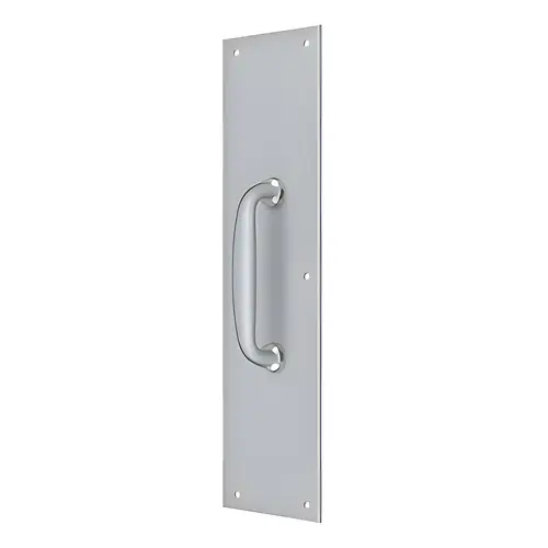 Push Plate w/ Handle 3-1/2" x 15 " - Handle 5-1/4" in Brushed Chrome Push Plate w/ Handle 3-1/2" x 15 " - Handle 5-1/4" in Brushed Chrome