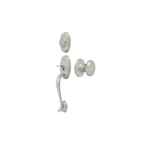 Riversdale Handleset with Flat Round Knob Entry in Brushed Nickel Riversdale Handleset with Flat Round Knob Entry in Brushed Nickel
