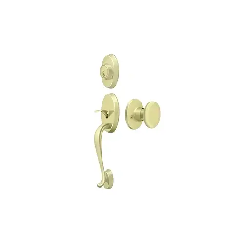 Riversdale Handleset with Flat Round Knob Entry in Polished Brass Riversdale Handleset with Flat Round Knob Entry in Polished Brass