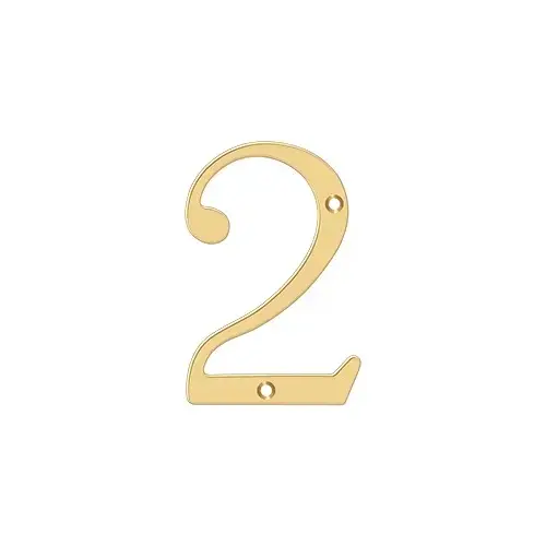 6" Height Residential House Number Number 2 Lifetime Polished Brass - pack of 10 6" Height Residential House Number Number 2 Lifetime Polished Brass - pack of 10