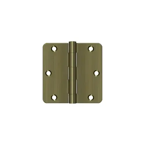 3-1/2" x 3-1/2" x 1/4" Radius Hinge, Residential Thickness in Antique Brass Pair 3-1/2" x 3-1/2" x 1/4" Radius Hinge, Residential Thickness in Antique Brass Pair