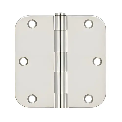 3-1/2" x 3-1/2" x 5/8" Radius Hinge, Residential Thickness in Polished Nickel Pair 3-1/2" x 3-1/2" x 5/8" Radius Hinge, Residential Thickness in Polished Nickel Pair