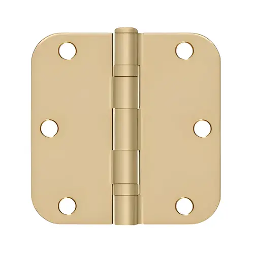 3-1/2" X 3-1/2" X 5/8" Radius Hinge, Ball Bearing, Steel Material, 6 Holes, Arc Pattern, Brushed Brass Finish, Pair