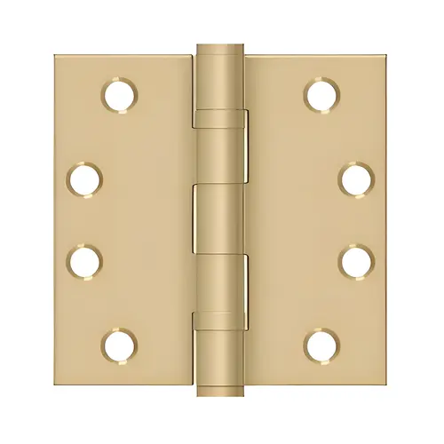 4" X 4" Square Hinge, Heavy Duty Steel Material, Ball Bearing Mechanism, 8 Holes, Arc Hole Pattern, Brushed Brass Finish 4" X 4" Square Hinge, Heavy Duty Steel Material, Ball Bearing Mechanism, 8 Holes, Arc Hole Pattern, Brushed Brass Finish