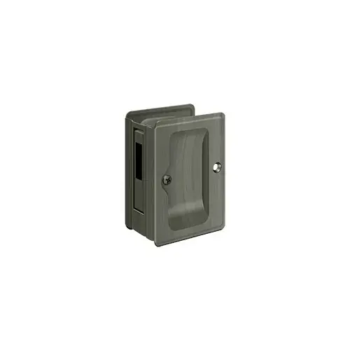 HD Pocket Lock, Adjustable, 3-1/4" x 2-1/4" Sliding Door Receiver in Antique Nickel HD Pocket Lock, Adjustable, 3-1/4" x 2-1/4" Sliding Door Receiver in Antique Nickel
