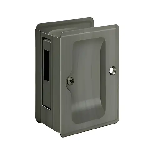 HD Pocket Lock, Adjustable, 3-1/4" x 2-1/4" Sliding Door Receiver in Antique Nickel HD Pocket Lock, Adjustable, 3-1/4" x 2-1/4" Sliding Door Receiver in Antique Nickel