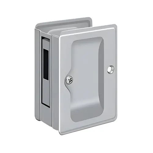 HD Pocket Lock, Adjustable, 3-1/4" x 2-1/4" Sliding Door Receiver in Brushed Chrome HD Pocket Lock, Adjustable, 3-1/4" x 2-1/4" Sliding Door Receiver in Brushed Chrome