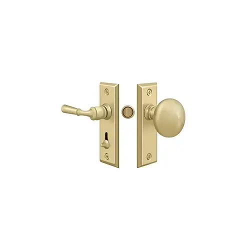 Storm Door Latch, Rectangular, Tubular Lock in Unlacquered Brass