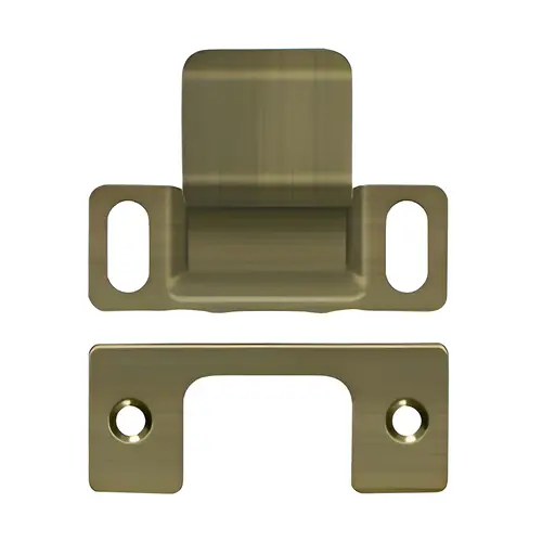 Strike Plate, Dust Cup, Adjustable, 2-3/4" Height X 1-1/4" Width, Solid Brass Material, Antique Brass Finish, Residential Use Strike Plate, Dust Cup, Adjustable, 2-3/4" Height X 1-1/4" Width, Solid Brass Material, Antique Brass Finish, Residential Use