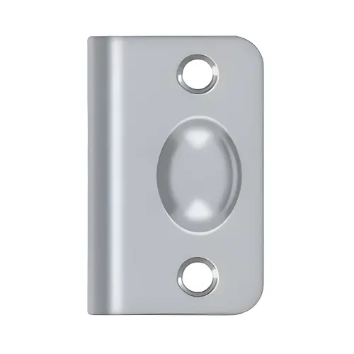 Strike Plate For Ball Catch And Roller Catch, Solid Brass Material, 2-1/8" X 1-3/8" Size, Round Corner, Satin Chrome Finish Strike Plate For Ball Catch And Roller Catch, Solid Brass Material, 2-1/8" X 1-3/8" Size, Round Corner, Satin Chrome Finish