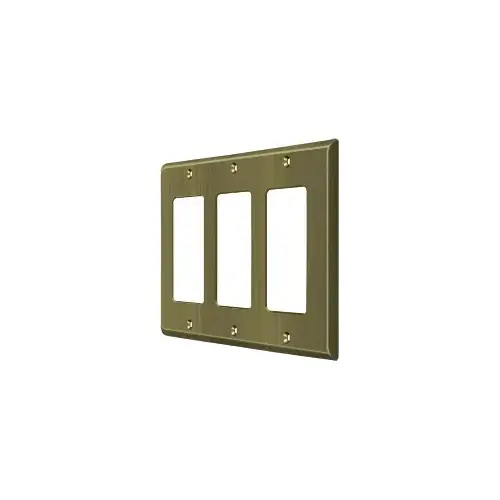 Switch Plate; Triple Rocker; Antique Brass Finish Switch Plate; Triple Rocker; Antique Brass Finish