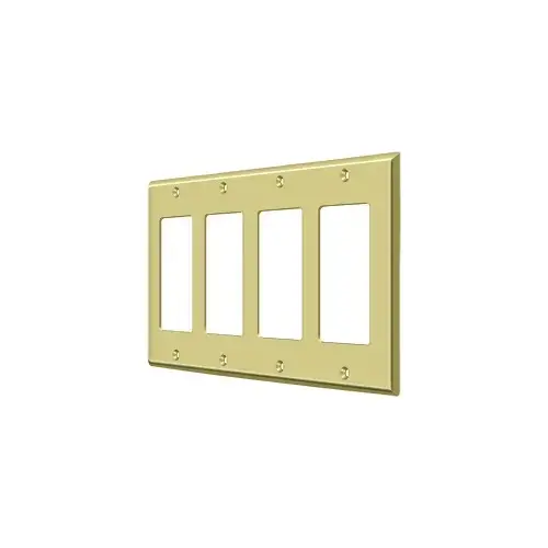 Switch Plate; Quadruple Rocker; Bright Brass Finish