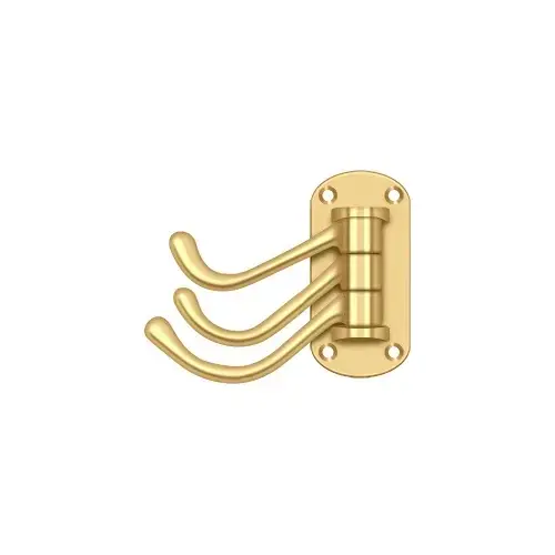 Triple Swivel Hook, Heavy Duty, 4" Projection in PVD Polished Brass Triple Swivel Hook, Heavy Duty, 4" Projection in PVD Polished Brass