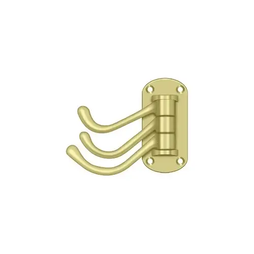 Triple Swivel Hook, Heavy Duty, 4" Projection in Polished Brass