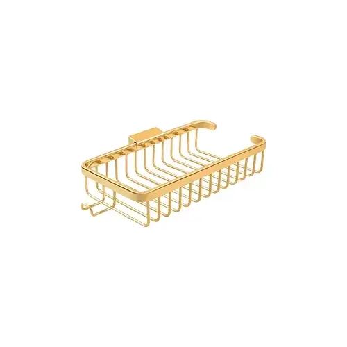Wire Basket, 10-3/8" Rectangular, Shallow, With Hook in PVD Polished Brass Wire Basket, 10-3/8" Rectangular, Shallow, With Hook in PVD Polished Brass