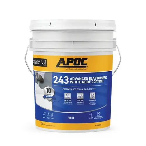 APOC AP-243 Series Advanced Elastomeric Roof Coating, White, 4.75 gal, Pail, Liquid APOC AP-243 Series Advanced Elastomeric Roof Coating, White, 4.75 gal, Pail, Liquid