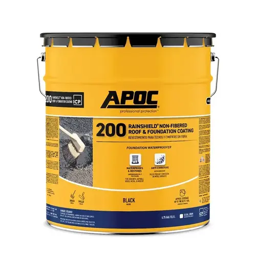 200 Rainshield AP-200 Series Non-Fibered Roof and Foundation Coating, Black, 4.75 gal, Pail, Liquid 200 Rainshield AP-200 Series Non-Fibered Roof and Foundation Coating, Black, 4.75 gal, Pail, Liquid