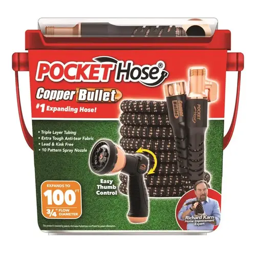 Flexible Garden Hose Copper Bullet 3/4" D X 100 ft. L Medium Duty Expandable Black Flexible Garden Hose Copper Bullet 3/4" D X 100 ft. L Medium Duty Expandable Black